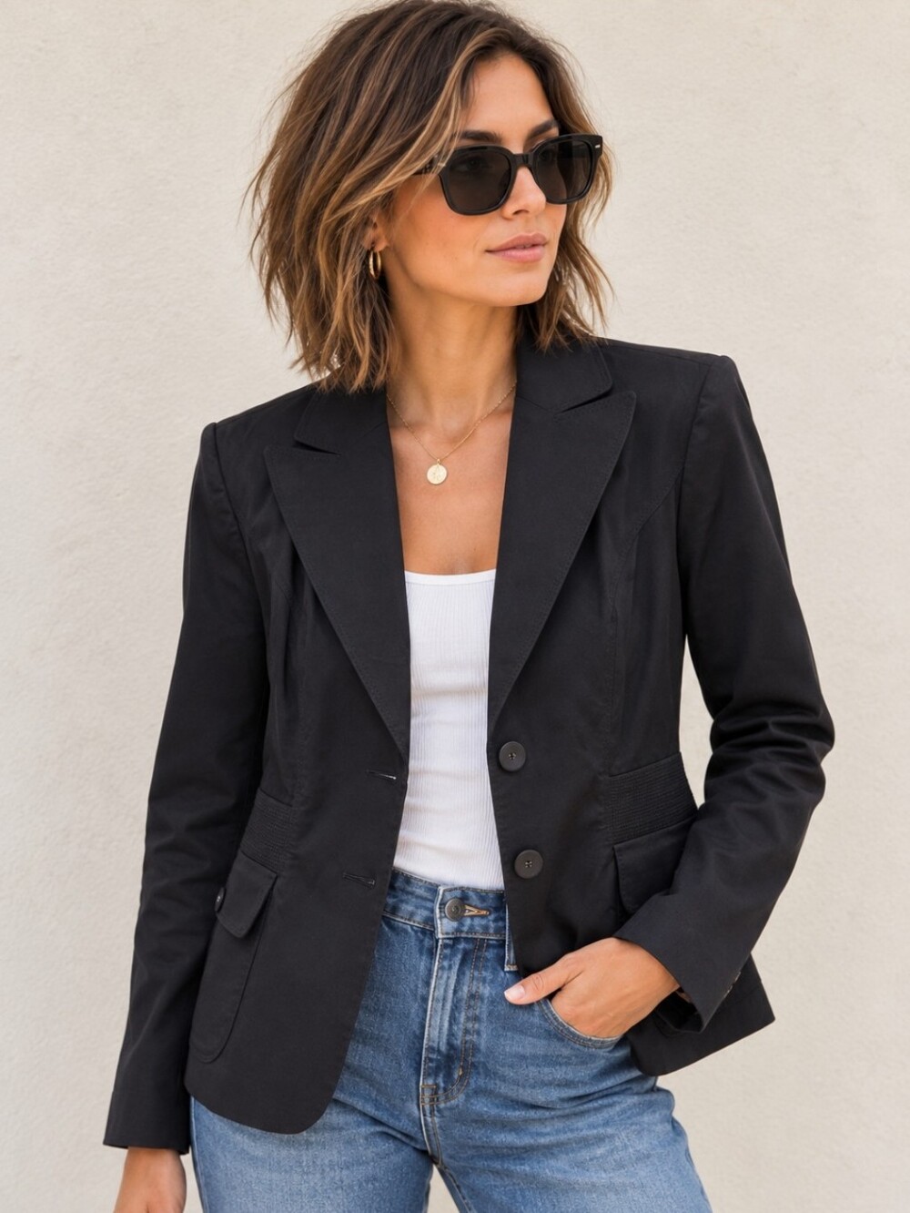Tommy Bahama Tailored Blazer Size 8 Black Utility Minimalist Cotton